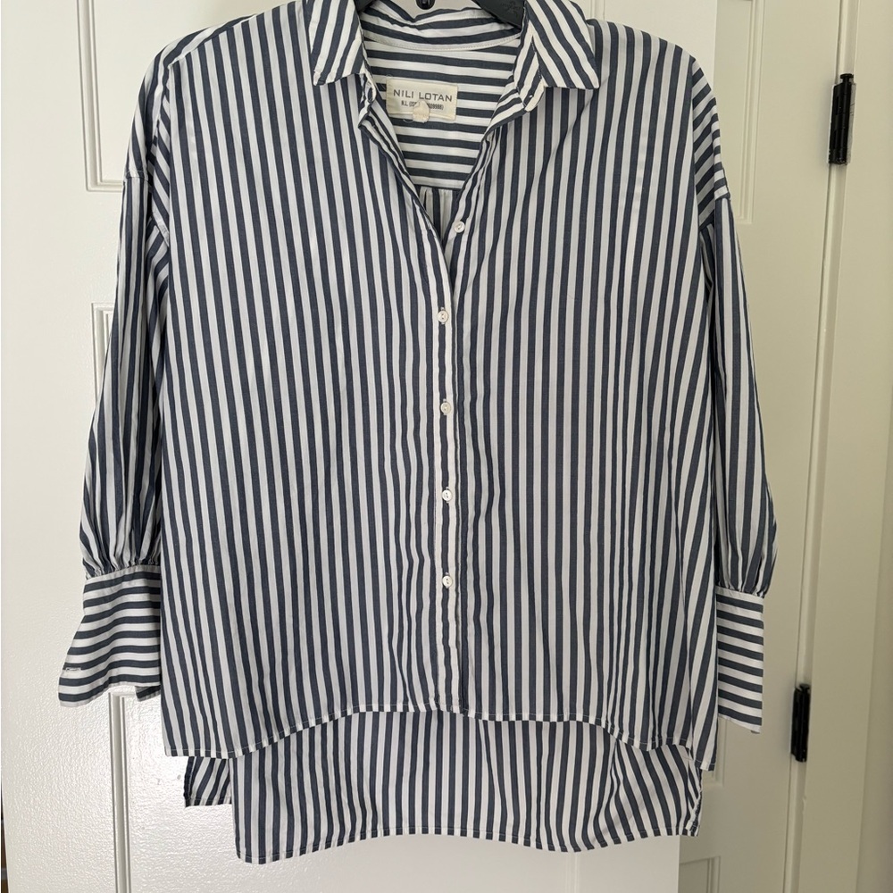 Nili Lotan Blue and White Striped Shirt